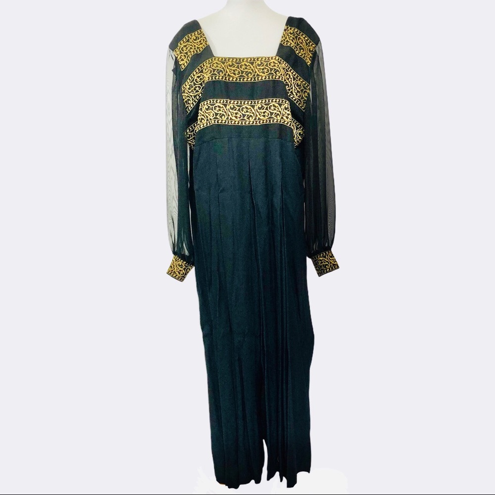 Jeffrey & Dara vintage jumpsuit black gold embroidered romper